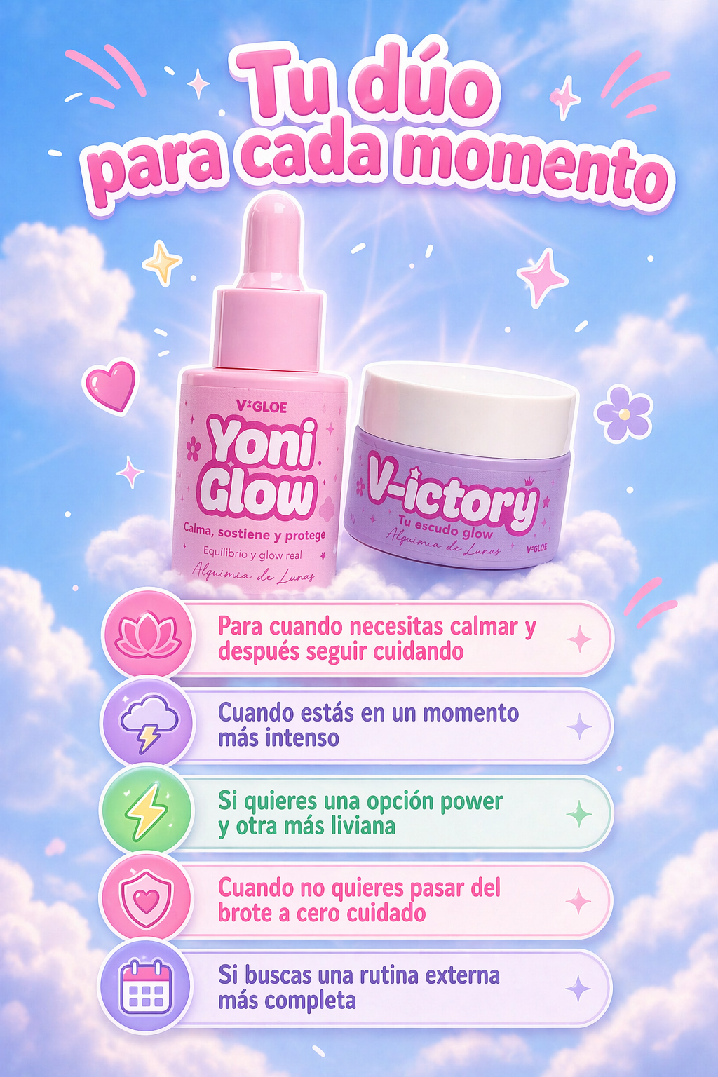 Glow & Victory Duo 💎 Calma y sostén externo para zona íntima