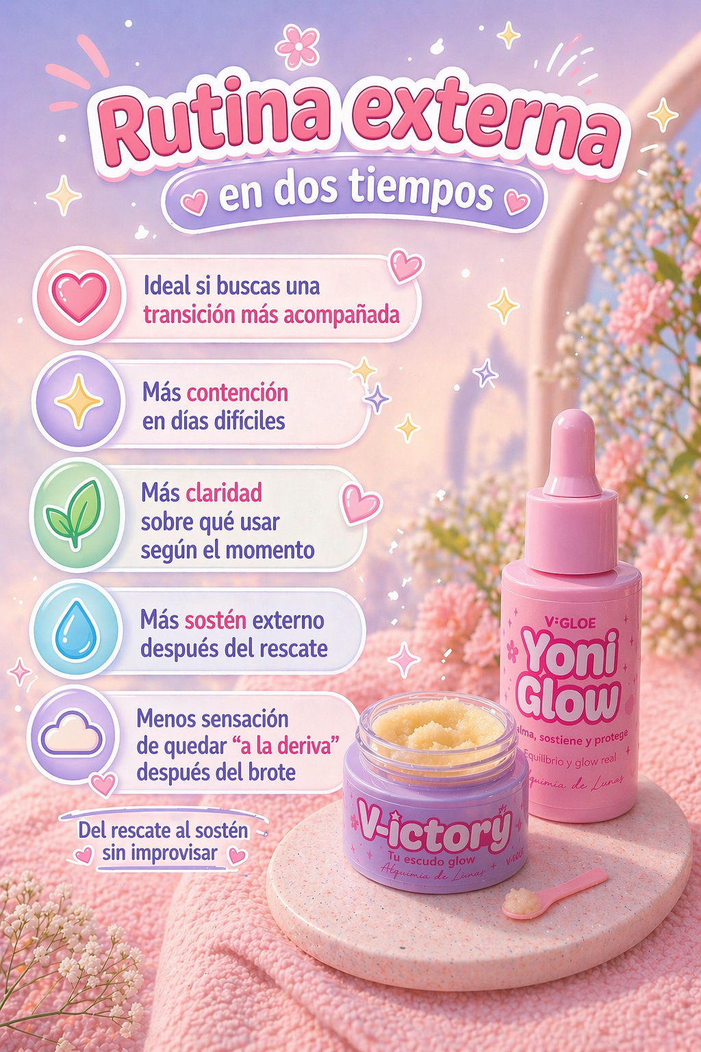 Glow & Victory Duo 💎 Calma y sostén externo para zona íntima
