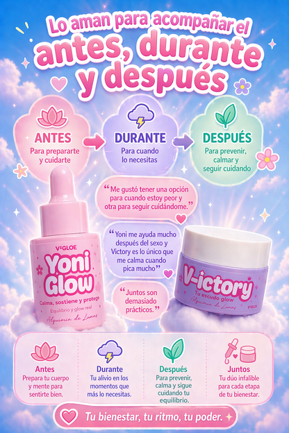 Glow & Victory Duo 💎 Calma y sostén externo para zona íntima
